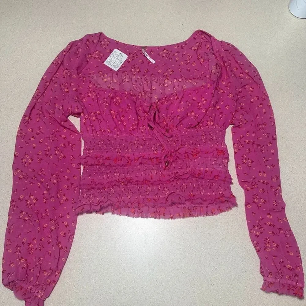 Free people pink lolita top floral blouse